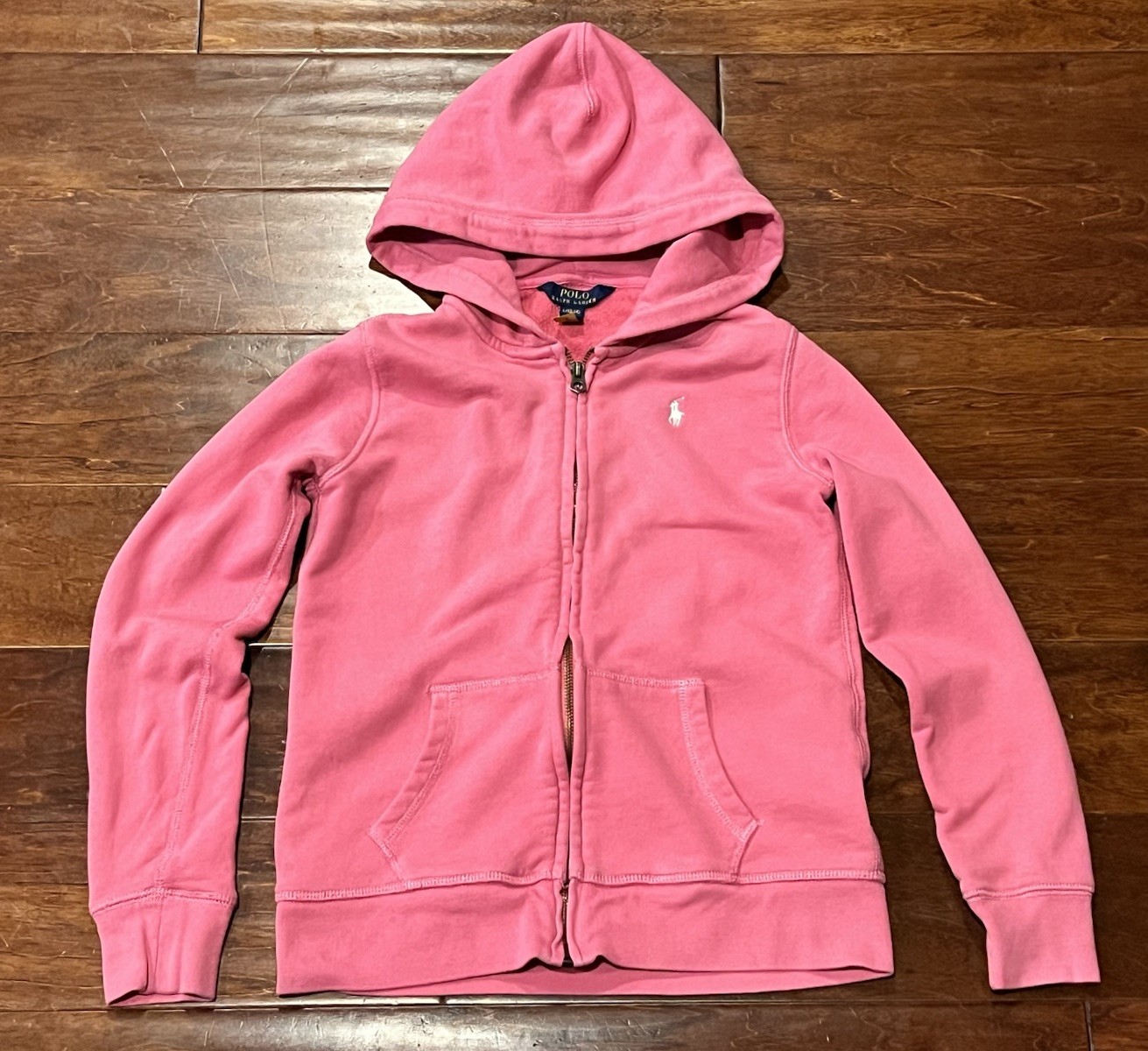 Polo Ralph Lauren rosa bianco pony ragazza grande full zip felpa cappuccio giacca