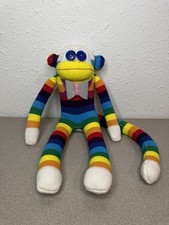 Rainbow Sock Monkey 13 in. Homemade - Button Eyes - New