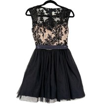 B. Darlin Black Sequin Lace Tulle Fit and Flare Cocktail Dress Size 1/2