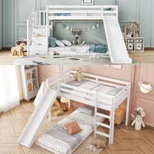 Bunk Bed Frame House with Stairs/Ladder and Slide Wood Kids Children Single Bed