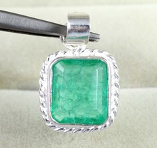 11.90 Ct Certified Natural Green Emerald Octagon Gemstone Men's Wedding Pendant