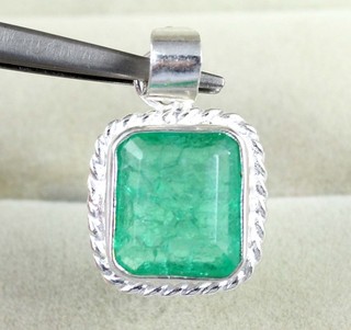 11.90 Ct Certified Natural Green Emerald Octagon Gemstone Men's Wedding Pendant