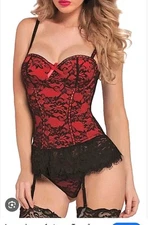 Seven Til Midnight Womens Red And Black Victorian Lace Bustier Size Small