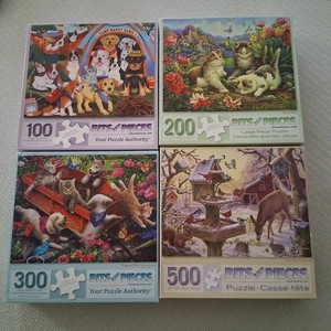 Four Bits and Pieces 100, 100, 200, 300 & 500 Bits &Pieces Jigsaw Lot Multicolor