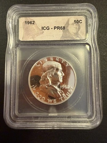 1962 Franklin Half Dollar ICG PR68 Rare Franklin Label  90% Silver!