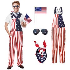 American Flag Overalls Men,Red White and Blue American Flag Shorts,4th of Jul...