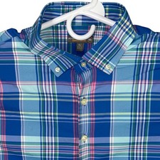 Peter Millar Summer Comfort Mens XL Plaid Button Up Shirt Blue Pink Lightweight
