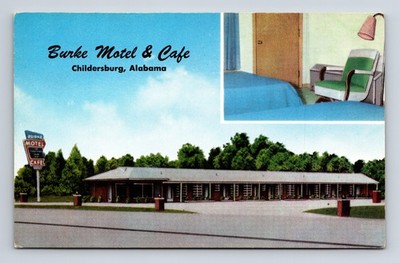 Burke Motel & Café Childersburg Alabama AL Postcard