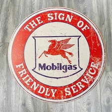 Mobilgas Mobil "12 Diameter Novelty Hem Wrapped Metal Sign New!