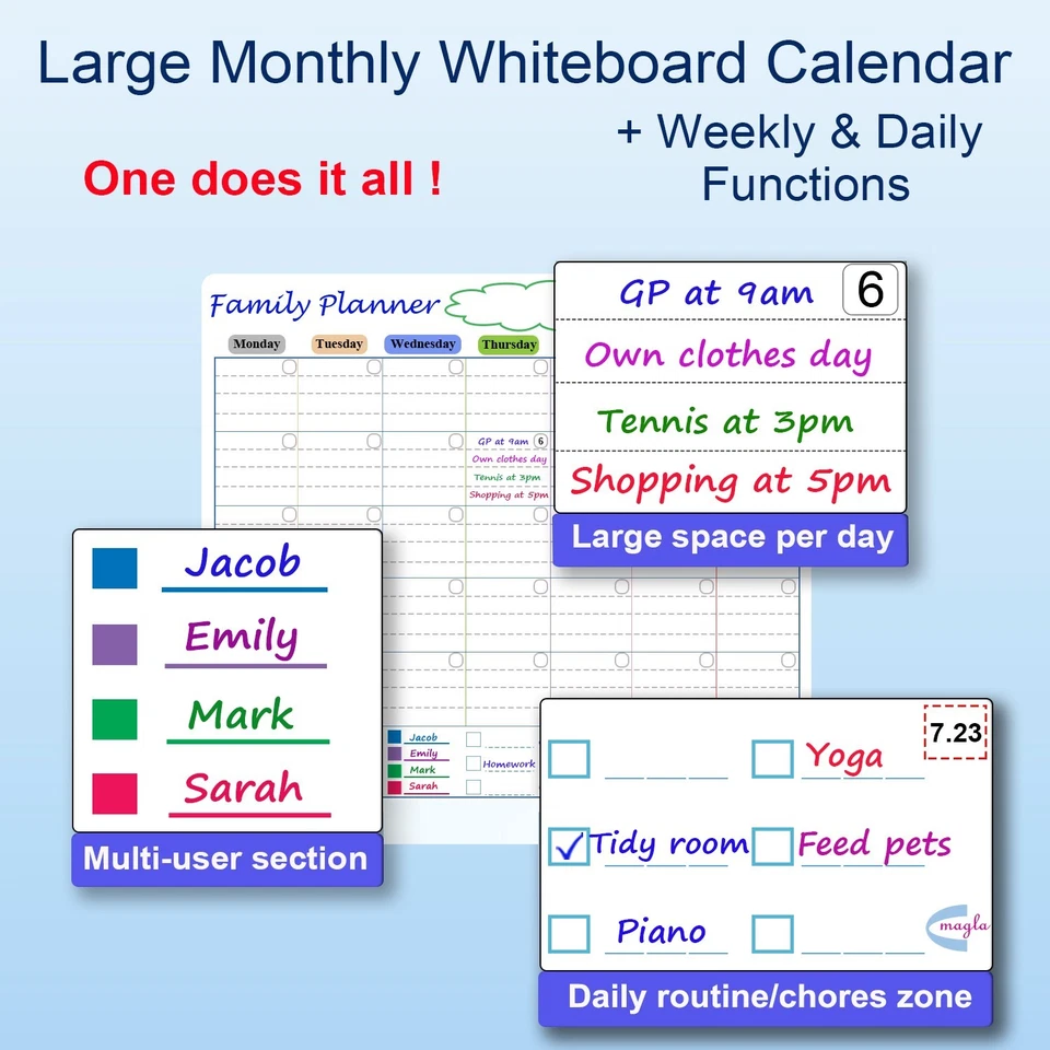 Large Monthly Magnetic Fridge Whiteboard Planner with Weekly and Daily Functions - Image 3 of 4