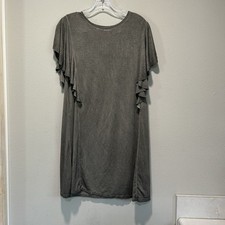 Umgee Womens Dress Small Gray Ruffle Sleeve Stretchy Breathable Lightweight