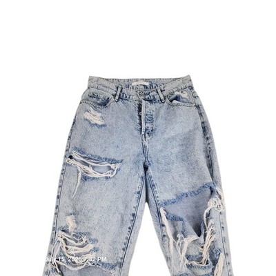Pacsun Jeans Womens 27 Straight High Rise Button Fly Raw BoyfriendDestroyed Mom