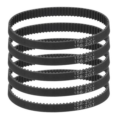 158mm GT-2 Timing Belt, 5pcs 6mm Width 2mm Pitch 3D Printing Closed Loop, Black