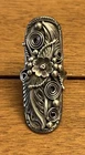 Vintage Navajo Sterling Silver Long Floral Ring Signed CS  Size 7.5