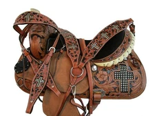 DEEP SEAT WESTERN SADDLE HORSE PLEASURE LEATHER BARREL RACING TACK SET 15 16 17