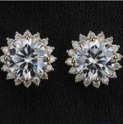 3.20Ct Lab Created Diamond Push Back Halo Stud Earrings 14K Yellow Gold Finish