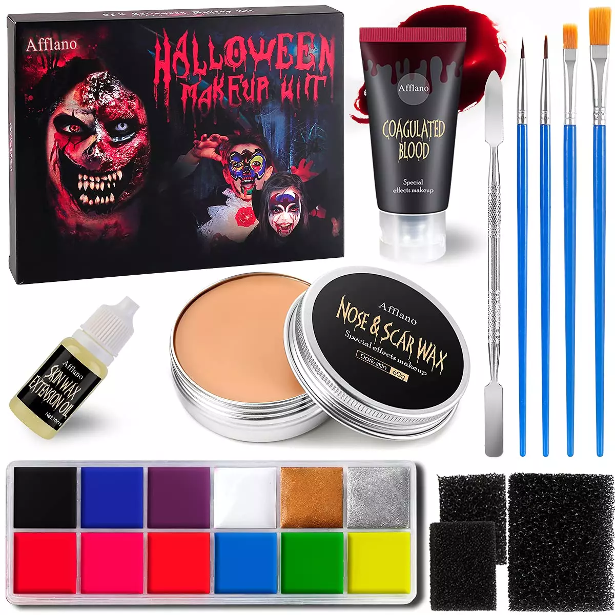 AFFLANO Special Effects Stage Halloween Makeup Set,All-In-1 SFX Makeup Kit-Face