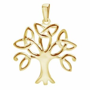 Authentic Tree Of Life Trinity Celtic Knot 14K Yellow Gold Plated Silver Pendant Necklace