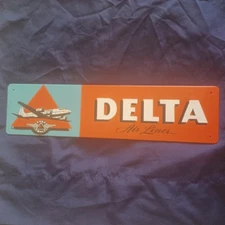 4" X 15-3/4" Metal Sign Wall Art Man Cave Garage Bar Gas Station Oil Delta Air