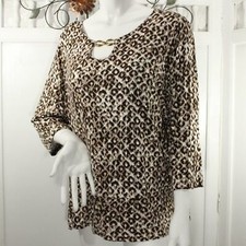 Cathy Daniels Blouse M Leopard Print Sequin Embellish 3/4 Sleeve