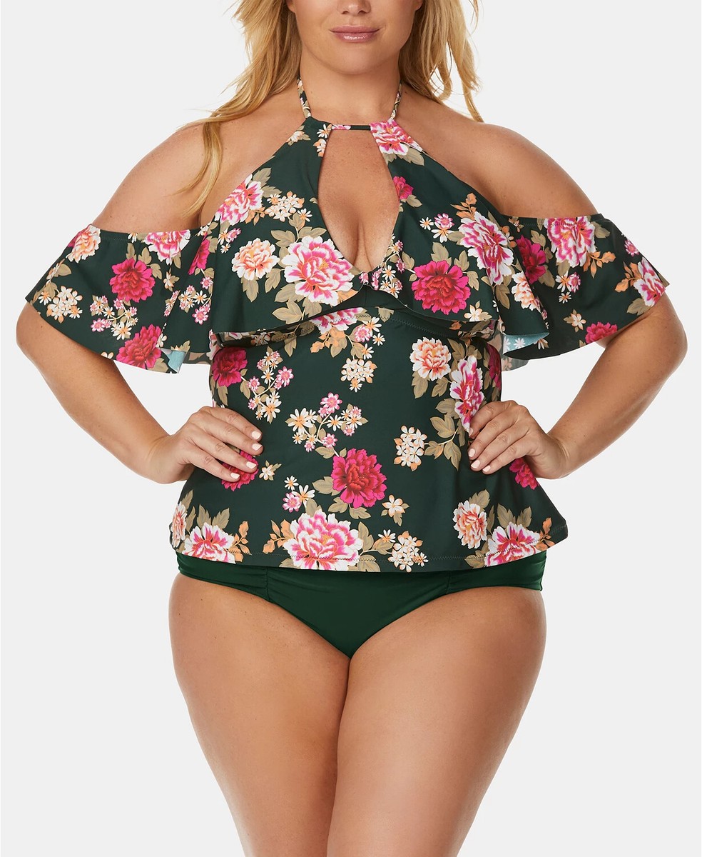 NWT Raisins Curve Trendy Plus Maiko Shea Cold Shoulder Swim