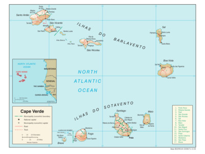 Cape Verde Physical Geography Geographic Physiographic Map Country Nation Print