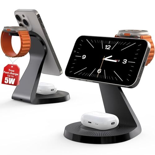 3 in 1 Charging Station for Apple Devices,Mag-Safe Charger Stand Fast Black - Picture 2 of 7