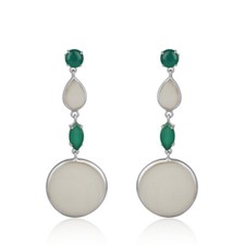 Mother Of Pearl And Green Onyx Gemstone 925 Sterling Silver Dangle Earrings