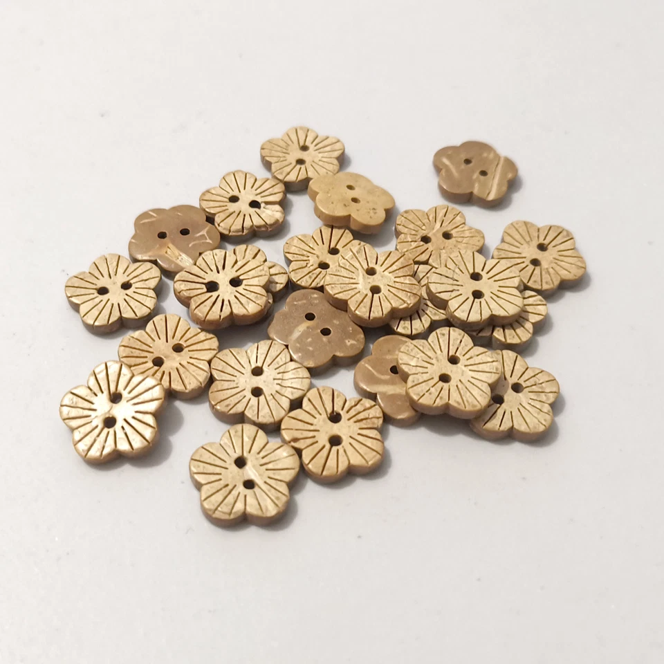 Flower engraving Natural coconut shell buttons 15mm 2 hole 1.6 mm DIY charm - Image 4 of 4