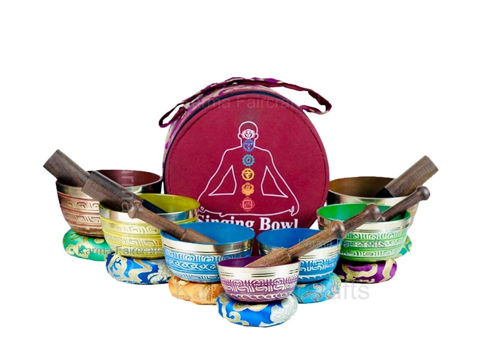 SALE 7 Chakra Healing Singing Bowl Set of 7 Colors Tibetan Sound Meditation Bowl - Image 2 of 4