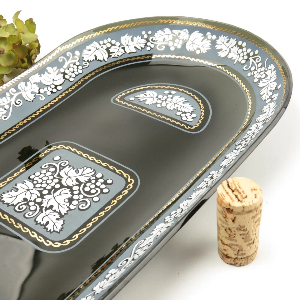 Bandeja para servir vintage De Grape Vine plato vidrio ahumado borde dorado y azul plato principal Foto 2 de 4