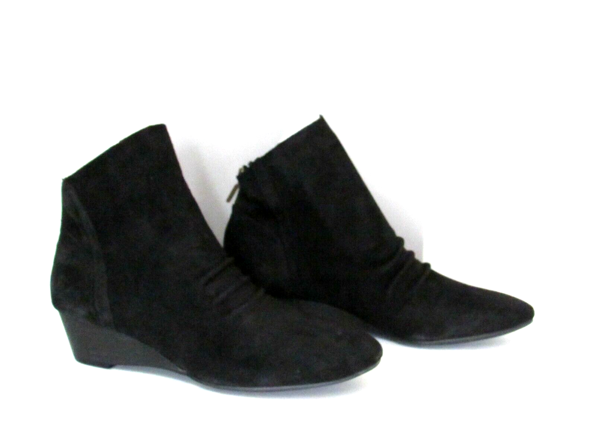 ME TOO Adam Tucker Black Suede Back Zip Low Wedge Ankle Boots