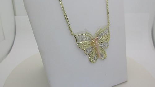 14k Butterfly Necklace Vintage Filigree Solid Gold Tri Color 17" Lobster N133 - Video 1 of 1