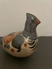 Vintage Large Tonala Mexico Folk Art Painted Pottery Pheasant Decor Bird