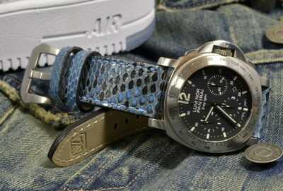 UHRENARMBAND 26 24 22 MM DENIM BLAU ECHT PYTHON JEANS BAND FÜR PANERAI MA STRAP