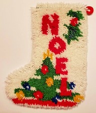 Contesssa Completed Latch Hook NOEL Vintage Christmas Stocking 12" W x 16" H EUC