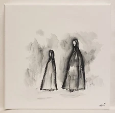 Original Modern Minimal Black And White Ink Painting By K.A.Davis -The Walkers 