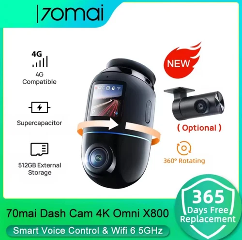 2025 70mai Dash Cam 4K Omni X800 360° View GPS ADAS 4G AI Motion Dual Chanel HDR