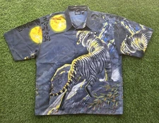 LA Gate Sportswear White Tiger Graphic AOP Print Button Down Shirt Mens Size XXL