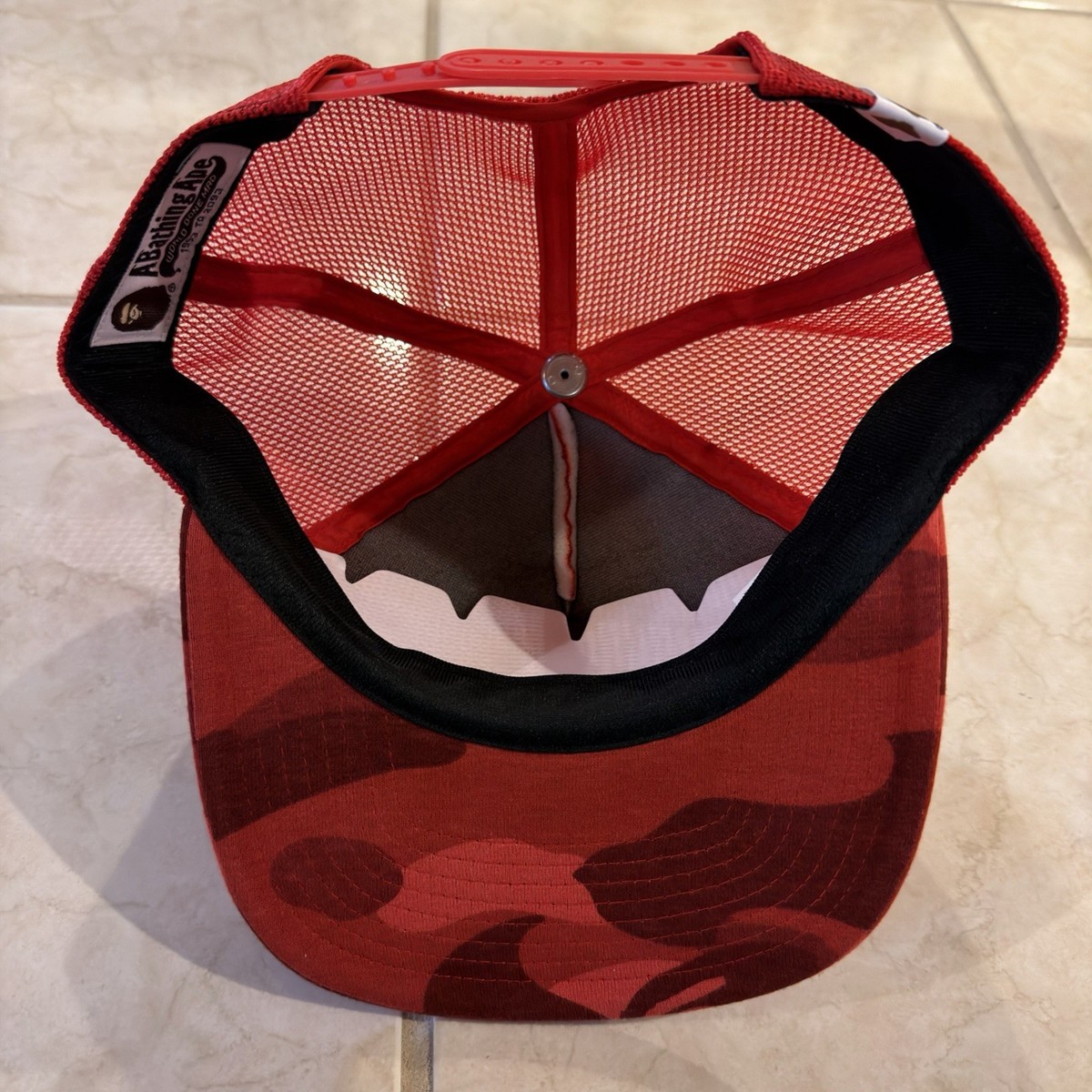 RARE 2016 A Bathing Ape Bape Head RED Camo Trucker Hat BRAND NEW