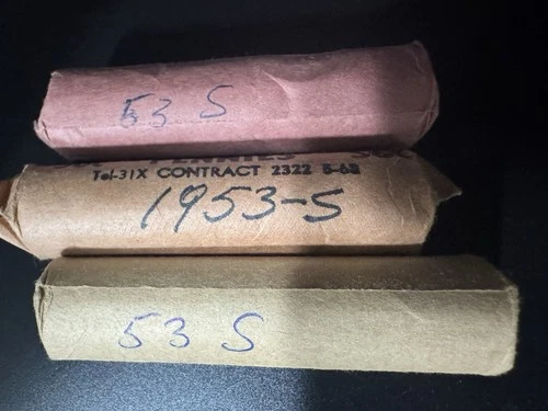 1953-S Lincoln Cent Roll - Good Dates - Average Circulated  (150 coins) 3 Rolls