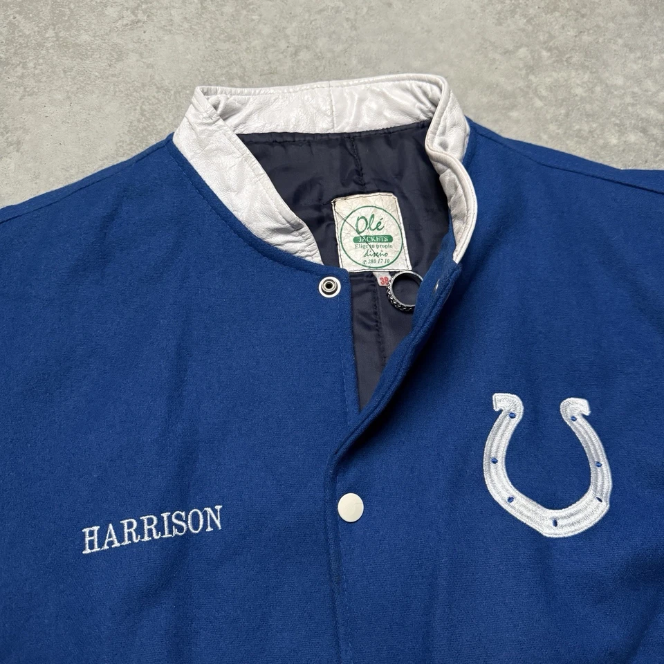 Vintage 1990s Marvin Harrison Indianapolis Colts NFL Varsity Jacket Size Medium - Imagem 4 de 4