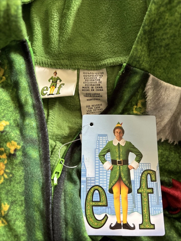 Buddy эльф цельный пижамы костюм для Хэллоуина взрослый размер L молнии флис - Изображение 2 из 4