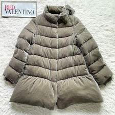 RED VALENTINO Velvet Down Coat, Shiny Olive, Women's, Size L, From Japan