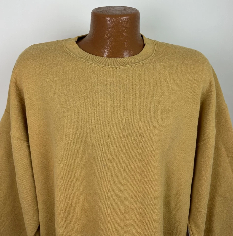 Vintage 90s Sweatshirt Mens XL Mustard Yellow Wheat Earth Tone Blank Crewneck - Image 2 of 4