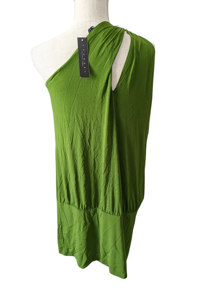 NWT Laundry Green One Shoulder Dress Sz M Gold Ring Mini Dress Party Cocktail  - Image 3 of 4