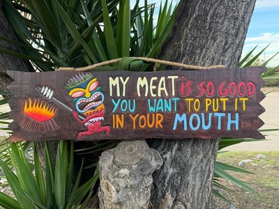 Funny BBQ Meat Grill Wooden Sign Tiki Bar  39''x 10''