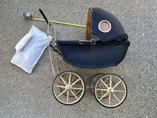 Antique 1920's Victorian Baby Doll Pram Stroller Metal /Wicker Wood Seibert EIH