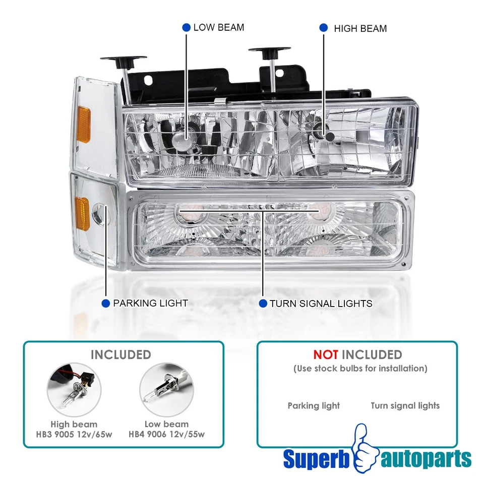 Fits 1988-1993 GMC Suburban Tahoe Silverado Head Lights+Bumper+Corner Lamps - Imagem 4 de 4