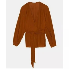 ZARA Pleated Wrap Top Womens Large